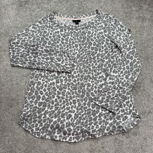 Tahari Leopard Pullover Sweater Womens Small Gray Animal Print Stretch Casual